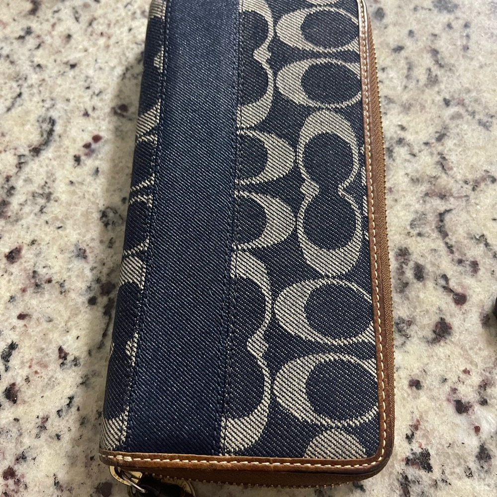 Coach Blue and Tan Zip Wallet